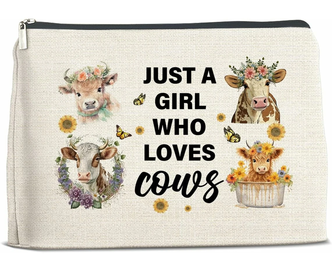 Cow Gifts for Girls Cow Lovers, Cow Lovers Gifts Makeup Bag for Girls Teen Girl, Just a Girl Who Loves Cows Cosmetic Bag