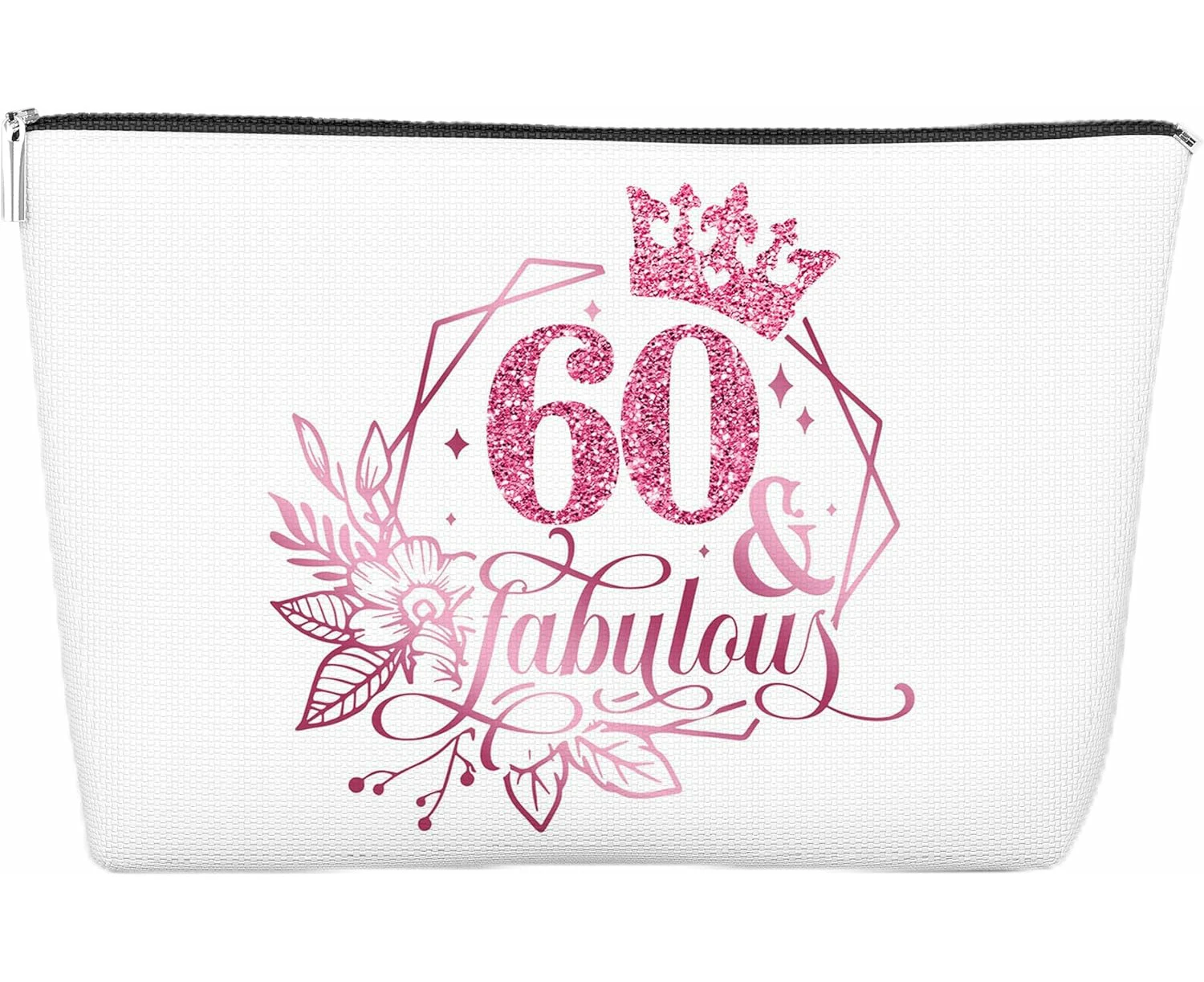 60th Birthday Makeup Bag, Anniversary Gift Ideas, Zipper Cosmetic Travel Pouch, Pink