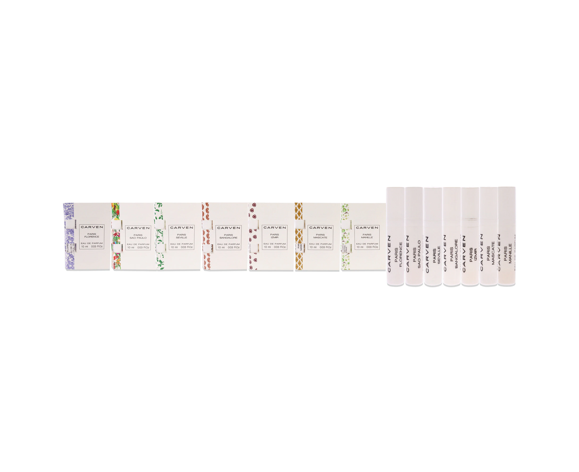 Carven Collection Mini Sampler Set by Carven for Women - 7 Pc Sampler Set 0.03 Seville, 0.03 Manille, 0.03 Sao Paulo, 0.03 Florence, 0.03 Mascate, 0.03 ...