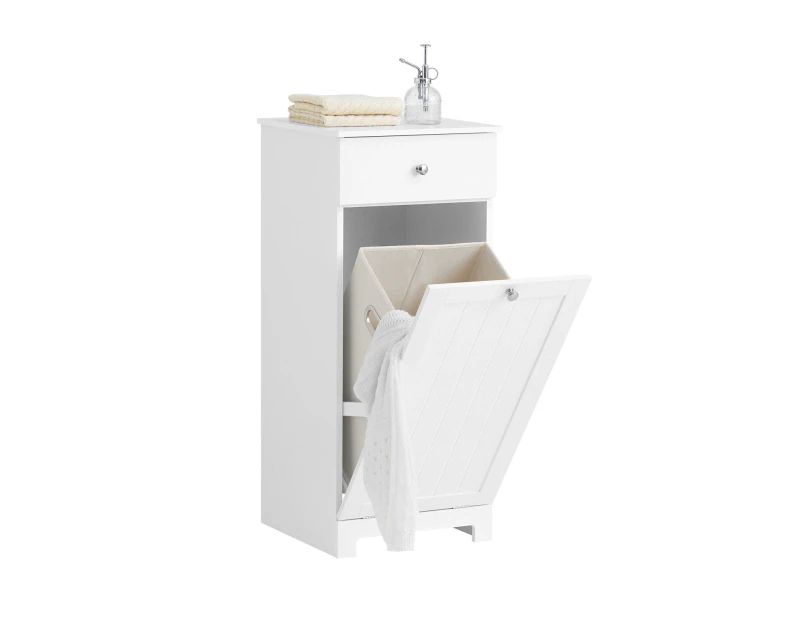 Laundry Storage Cabinet with Basket and Drawer, Tilt-Out Laundry Hamper White BZR21-W