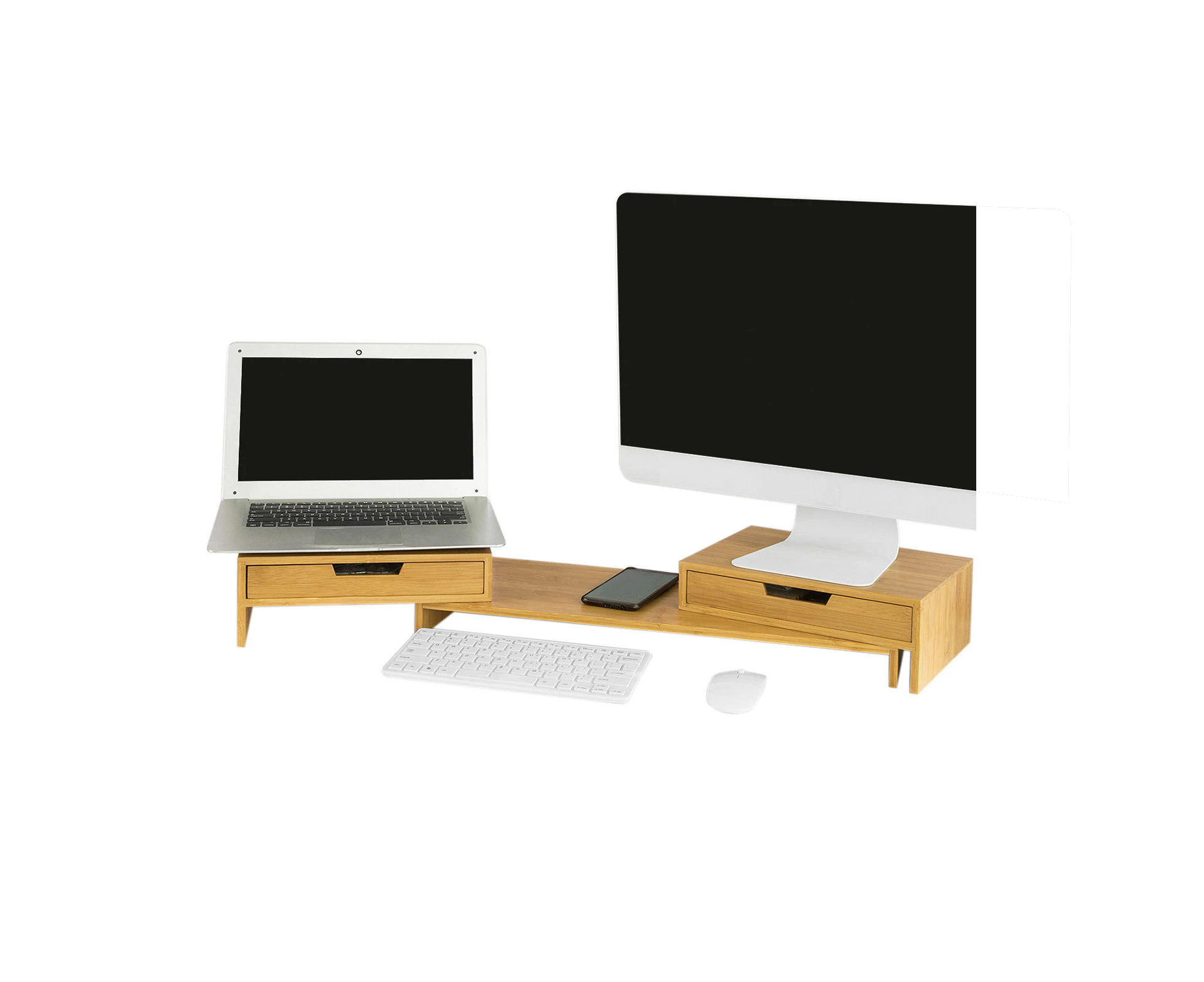 Separatable Monitor Stand with Drawers Natural BBF04-N