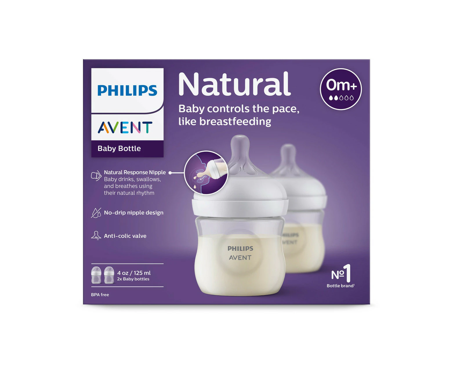 Avent Natural Response Baby Bottles 125ml 2 Pack