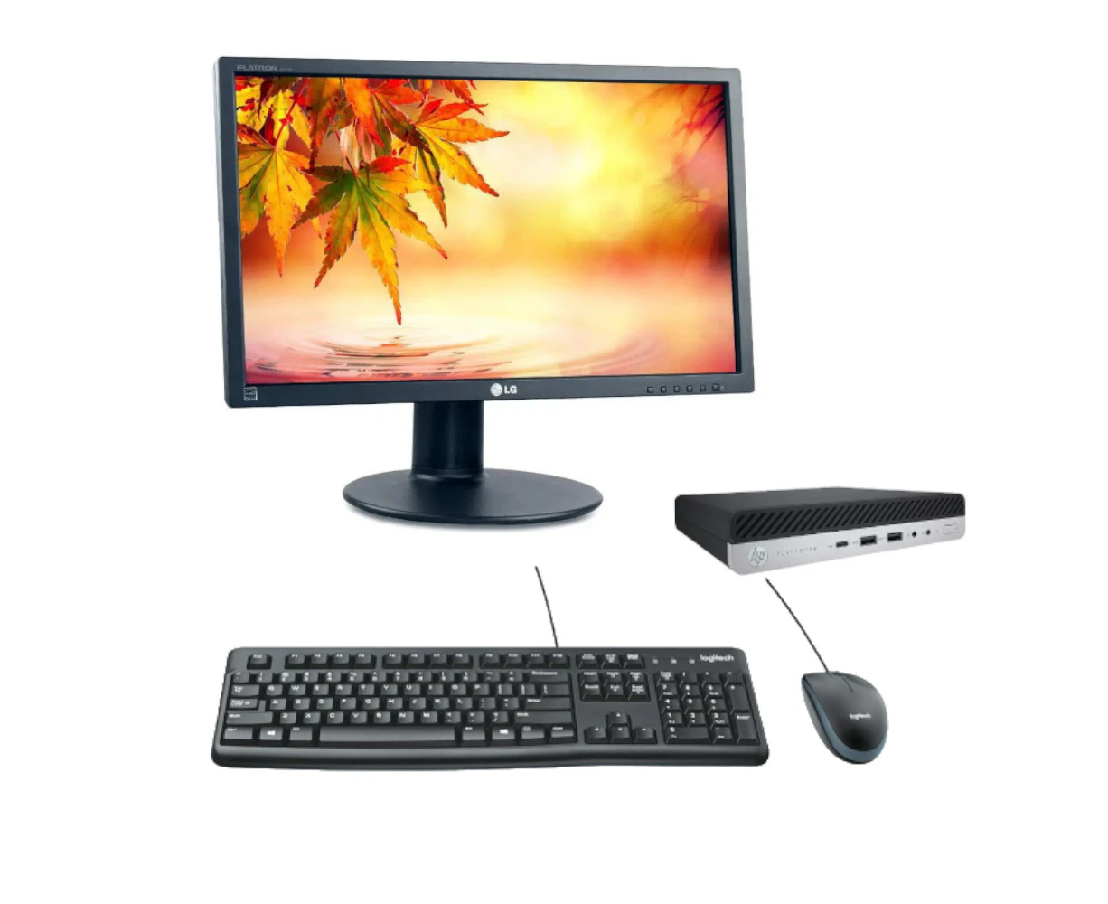 HP 800 G4 Mini Bundle Desktop i5-8500T 6-Core 8GB RAM 128GB + 24" FHD Monitor | Refurbished - Refurbished Grade A