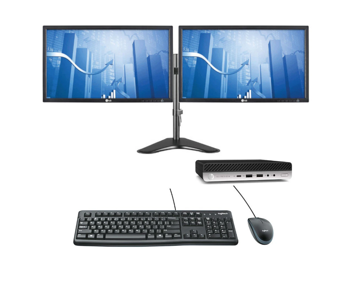 HP Bundle Desktop 800 G3 Mini PC i5-6500T 256GB 8GB RAM Windows 11 + Dual 24" Monitors | Refurbished - Refurbished Grade A