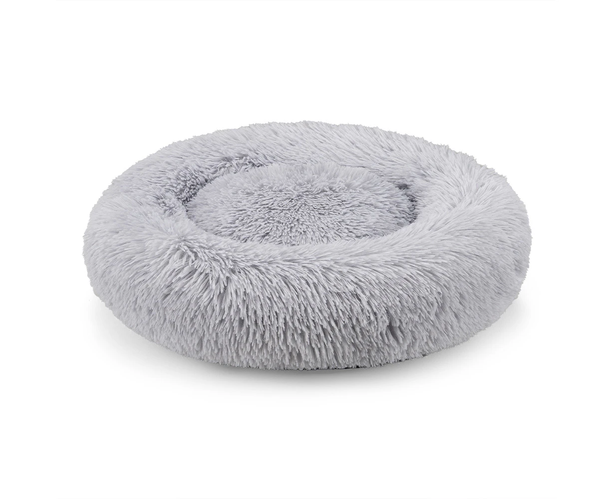 Petzly Dog Cat Calming Bed Warm Soft Plush Round Waterproof 50CM Bed Light Grey