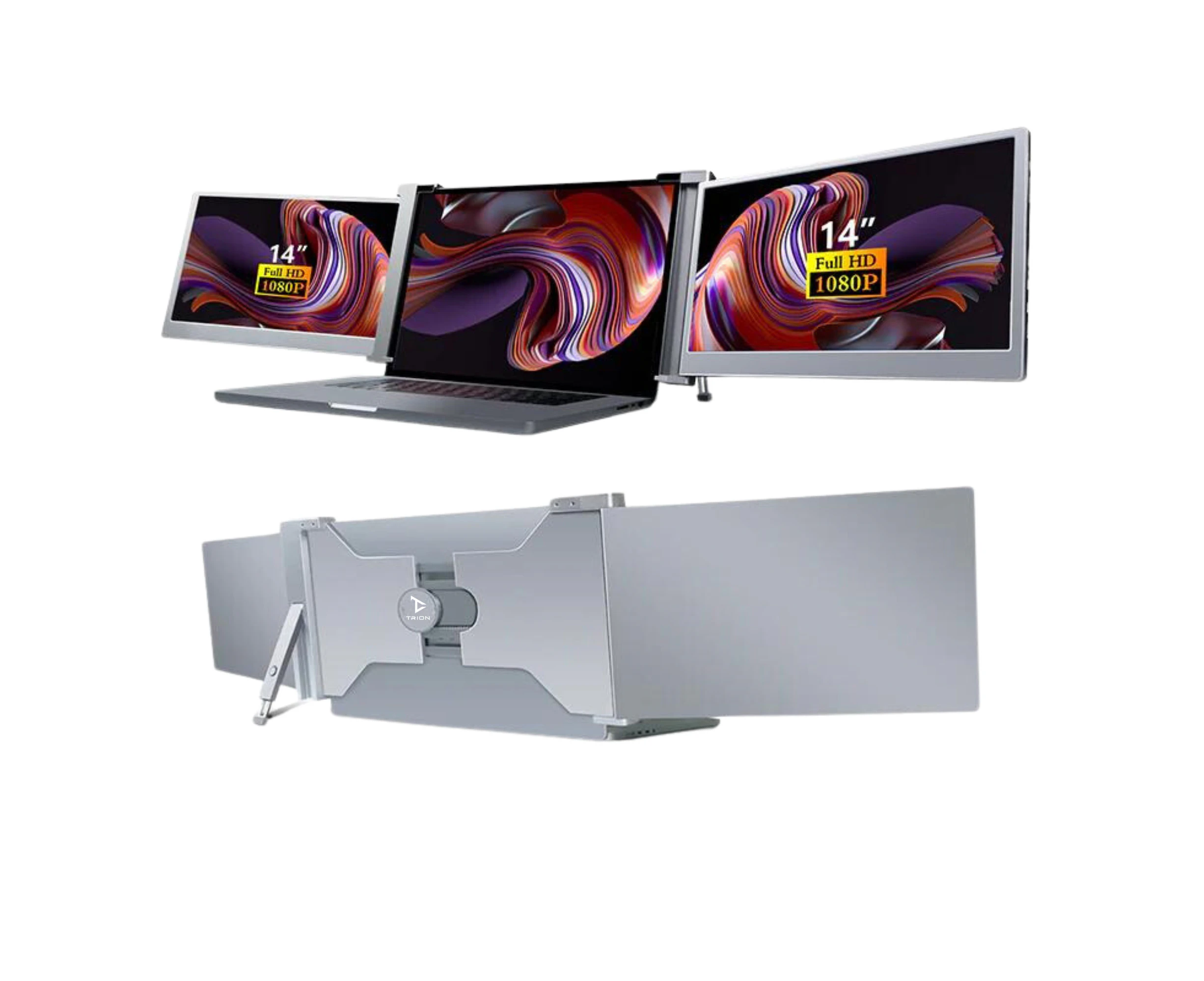 14 Inch Trifold Portable Monitor 1080p Ips Fhd Laptop Screen Extender For Laptop Space Grey