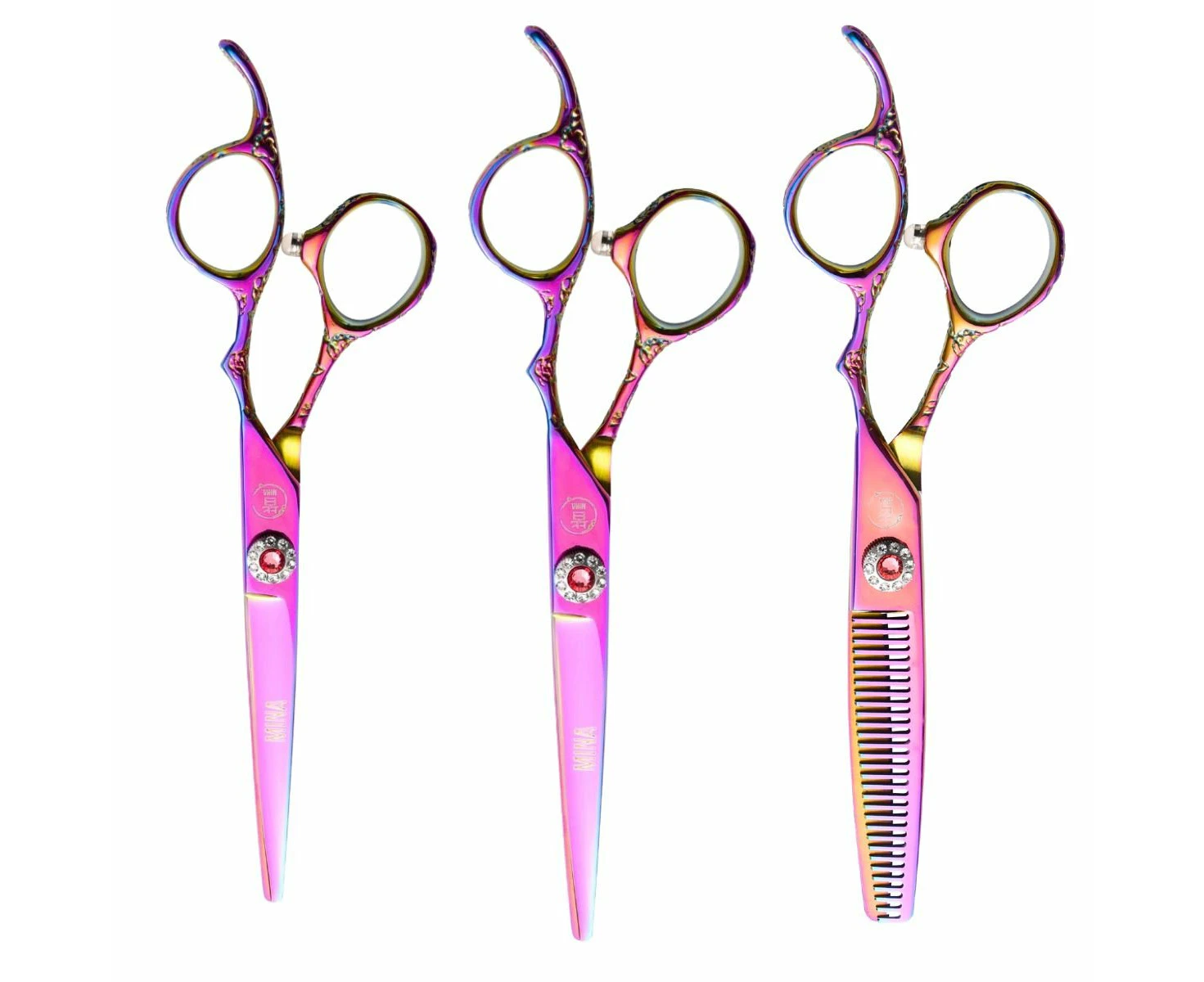 Mina Rainbow II Master Scissor Set - Right, 5.0" & 5.5" Cutting, 6.0" Thinning