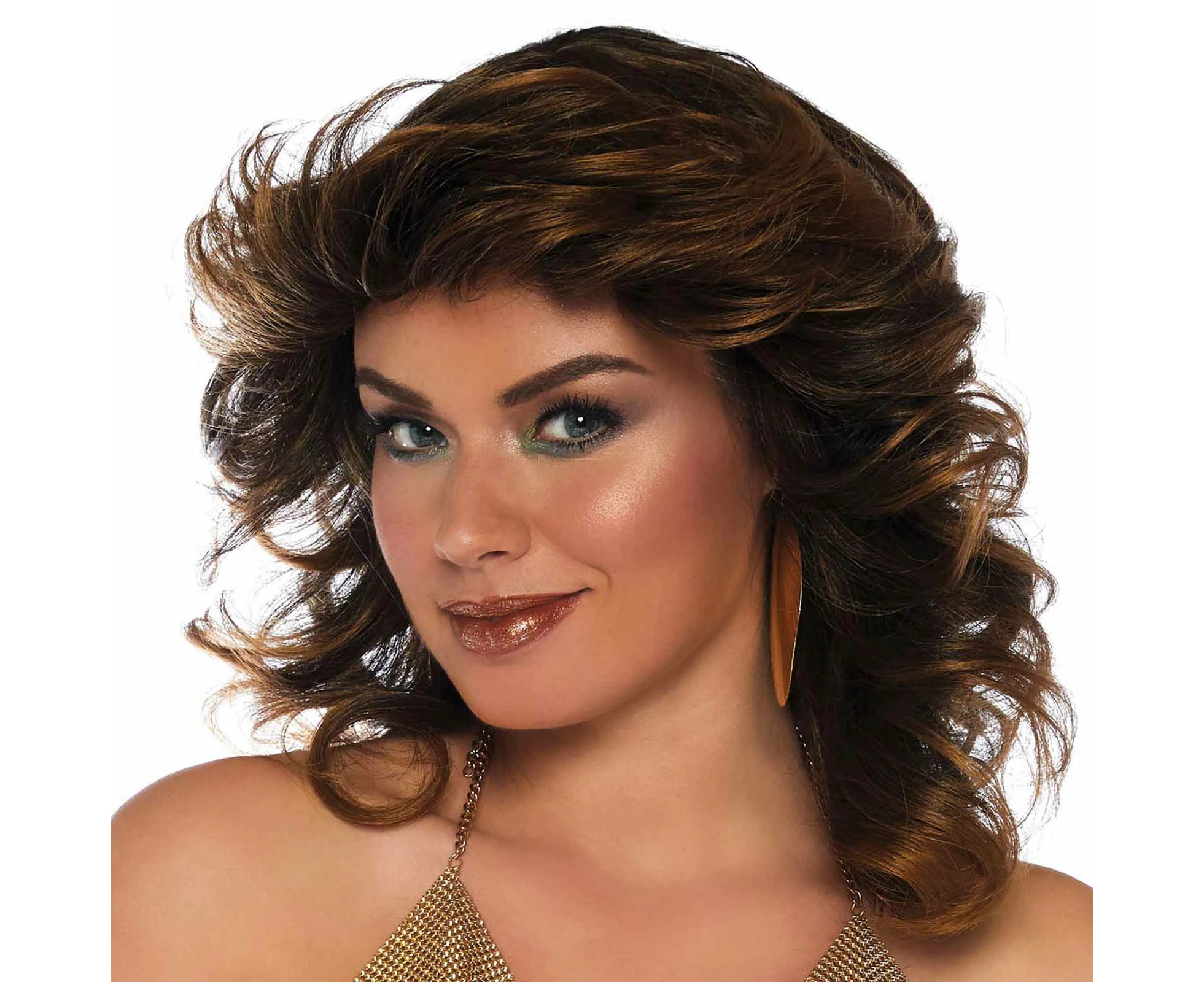 Farrah Layered Brunette Wig Disco Style - Adult One Size