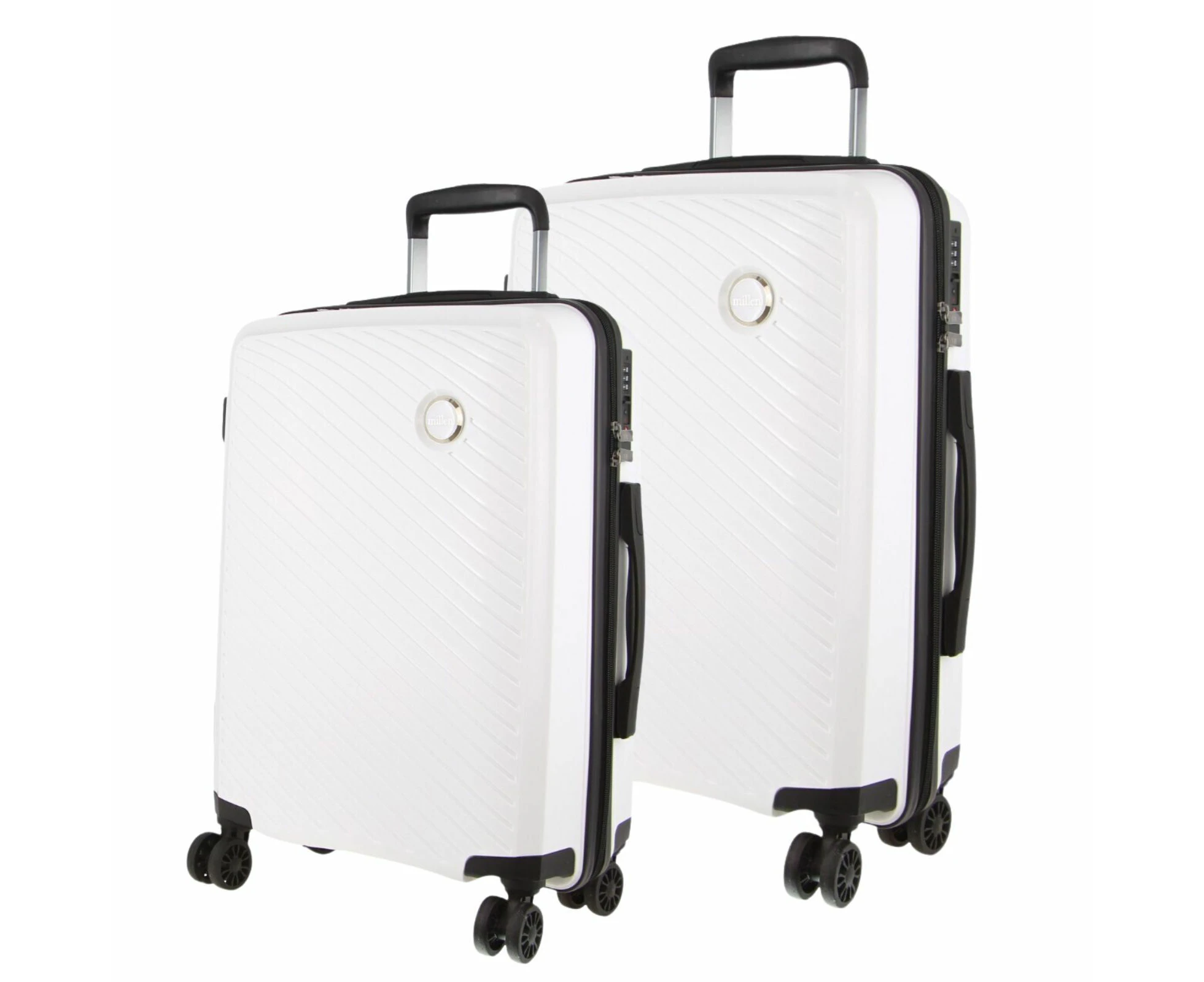 2x Pierre Cardin Inspired Milleni Checked Luggage Bag Medium & Large - White