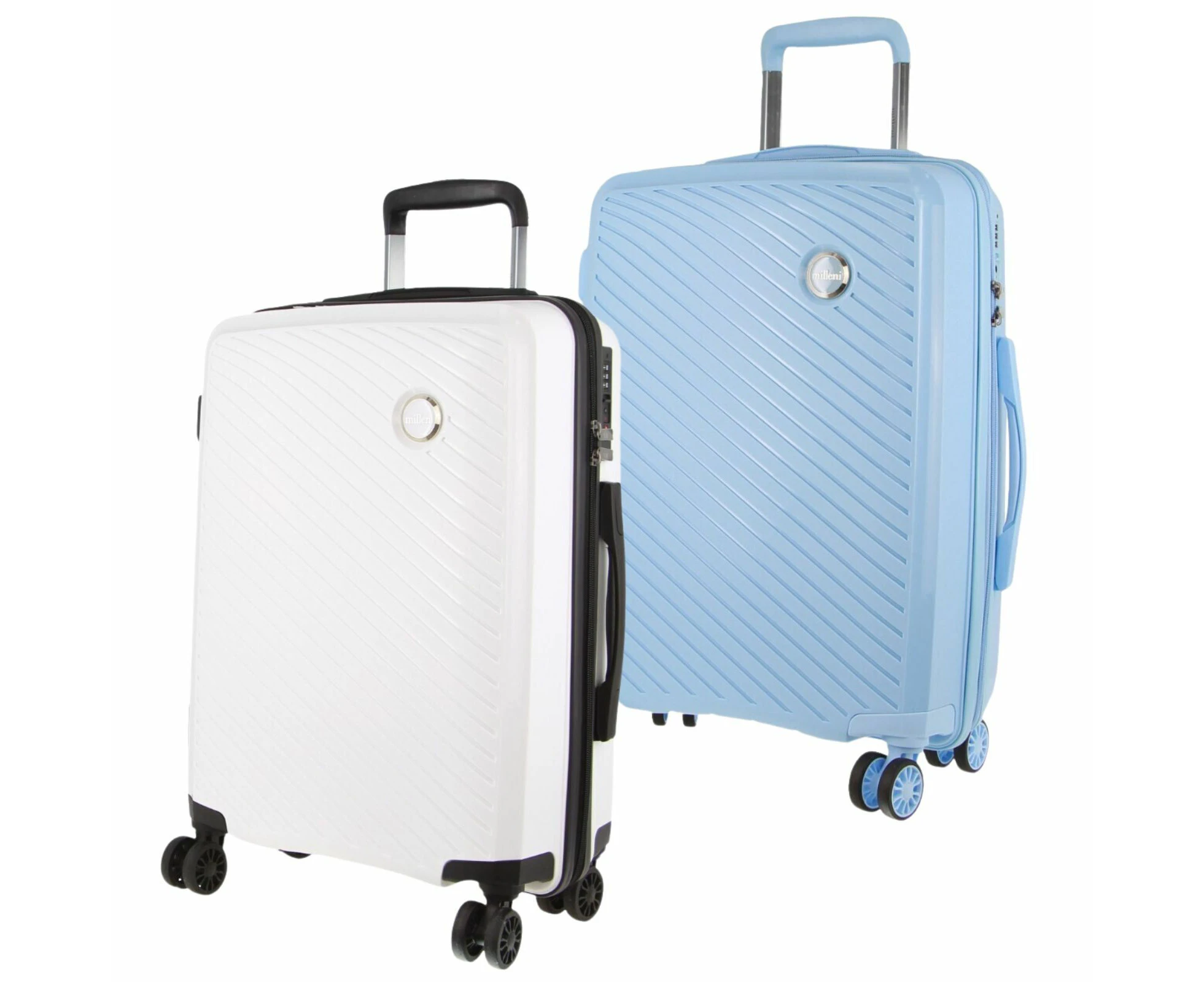 2x Pierre Cardin Inspired Milleni Cabin Luggage Bag 54cm (39L) - Blue & White