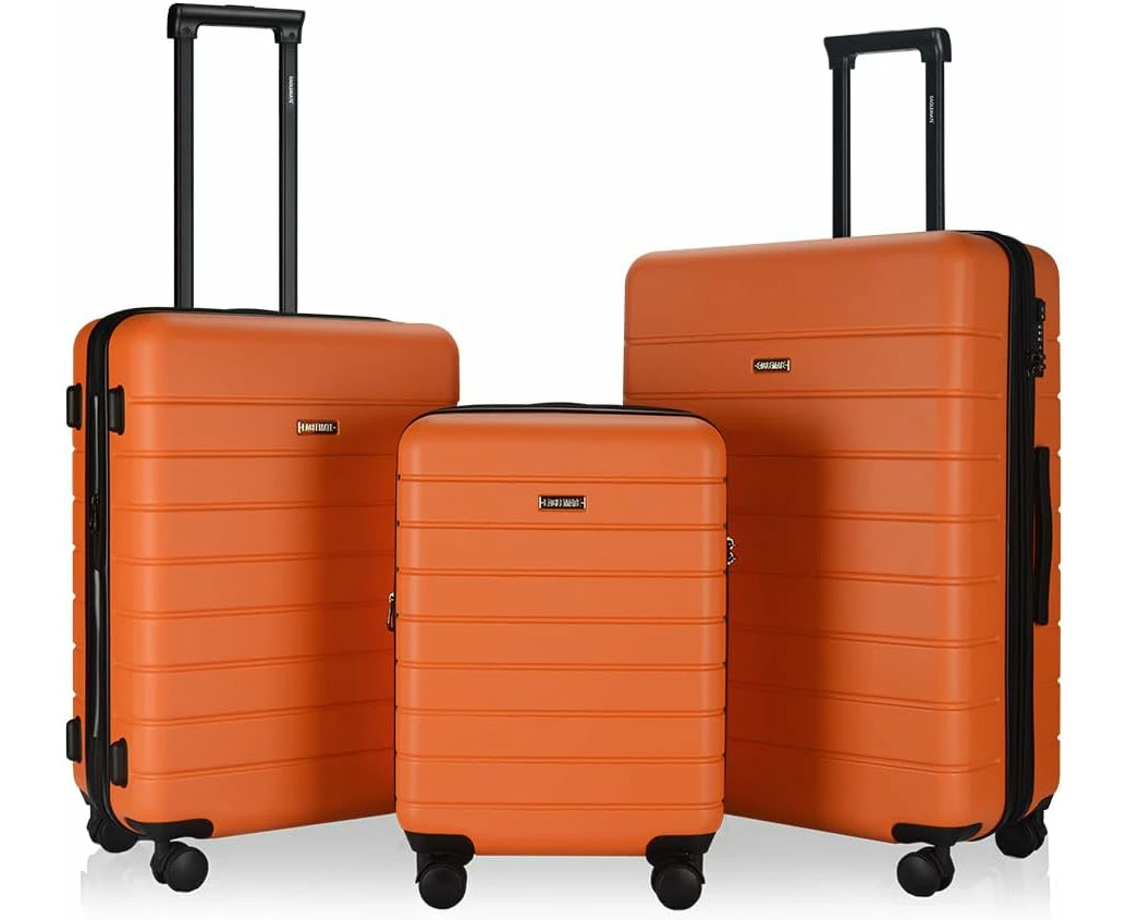 Eaglemate 3pcs Suitcase Luggage Set Expandable Tsa Locker - Orange