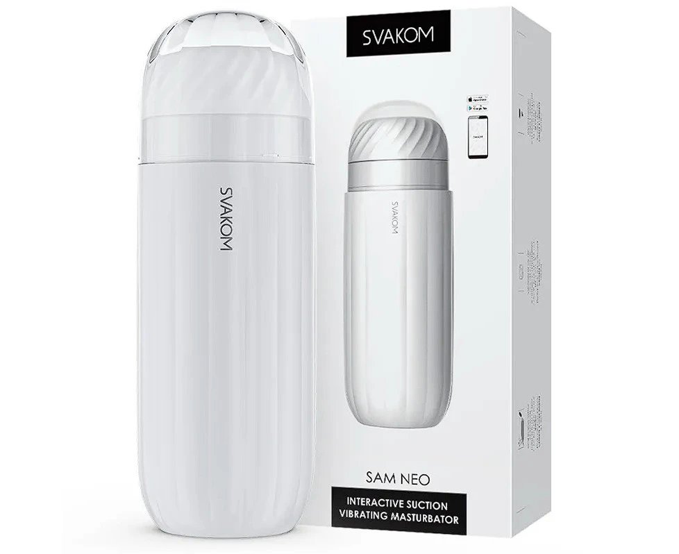 SVAKOM Sam Neo APP Remote Control Interactive Suction Vibrating Male Masturbator - White