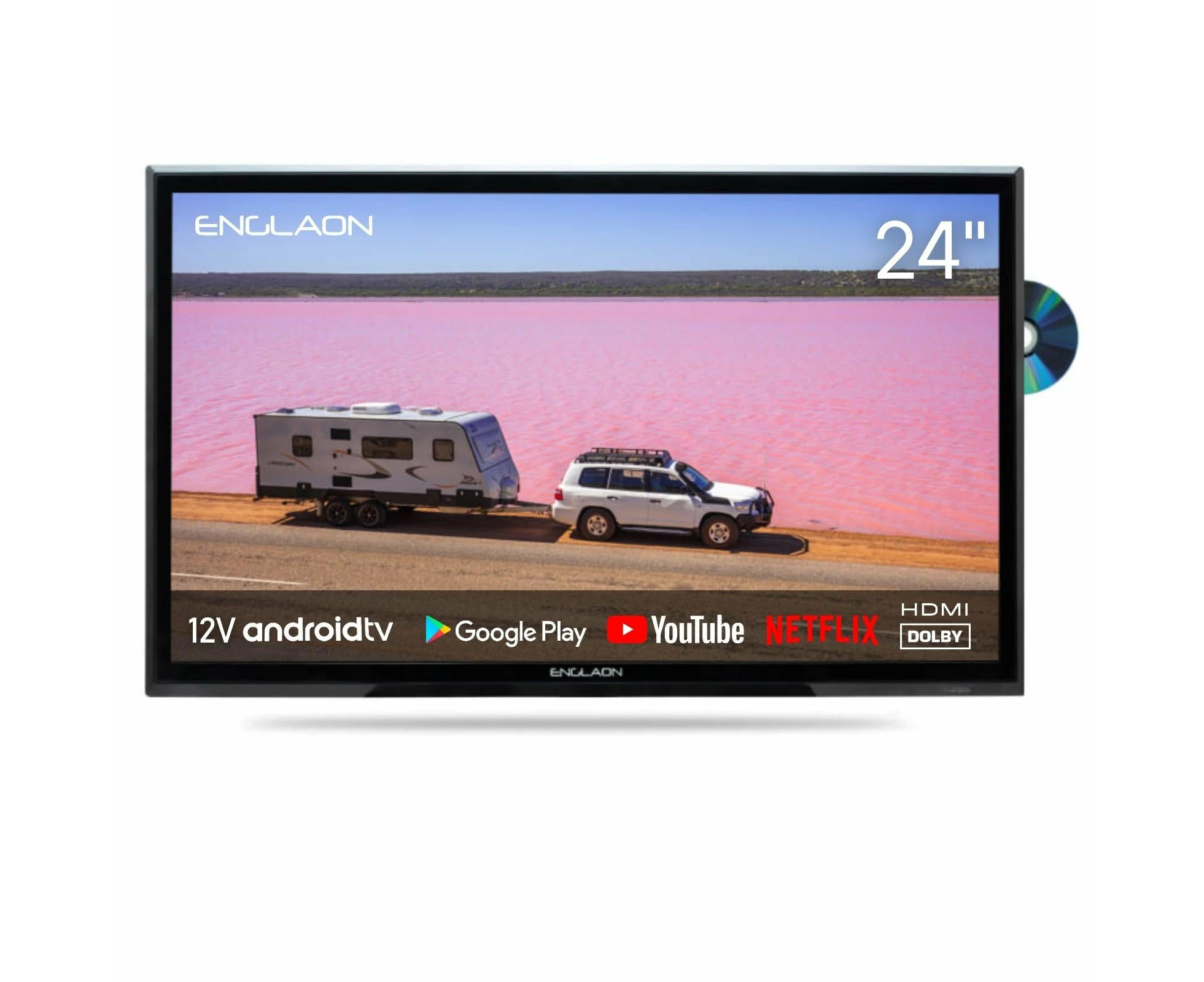 ENGLAON 24'' Full HD Smart 12V TV With Built-in DVD Player & Chromecast & Bluetooth Android 11