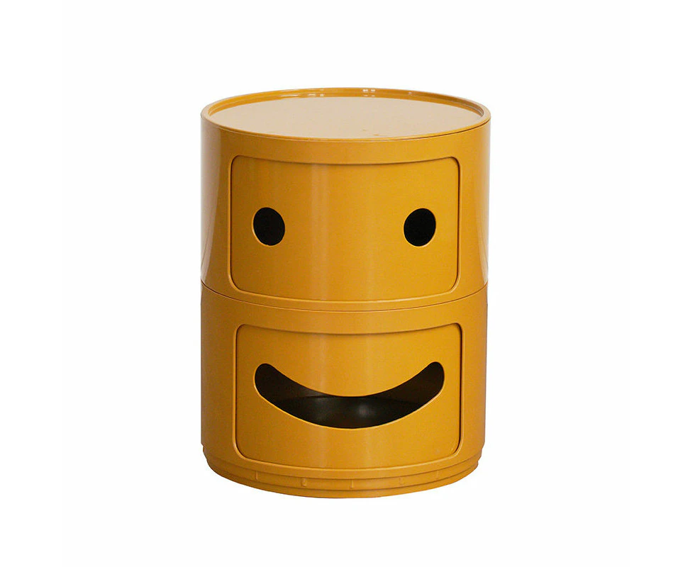 Toscano Smile Face Nightstand Round 2 Tier Modern Style for Bedroom-Yellow