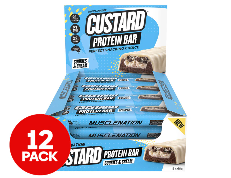 12 x Muscle Nation Custard Protein Bar Cookies & Cream 60g