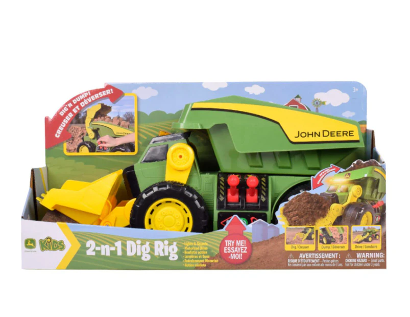 John Deere 2-N-1 Dig Rig Dump Truck & Loader w/ Lights/Sounds Motorized Drive