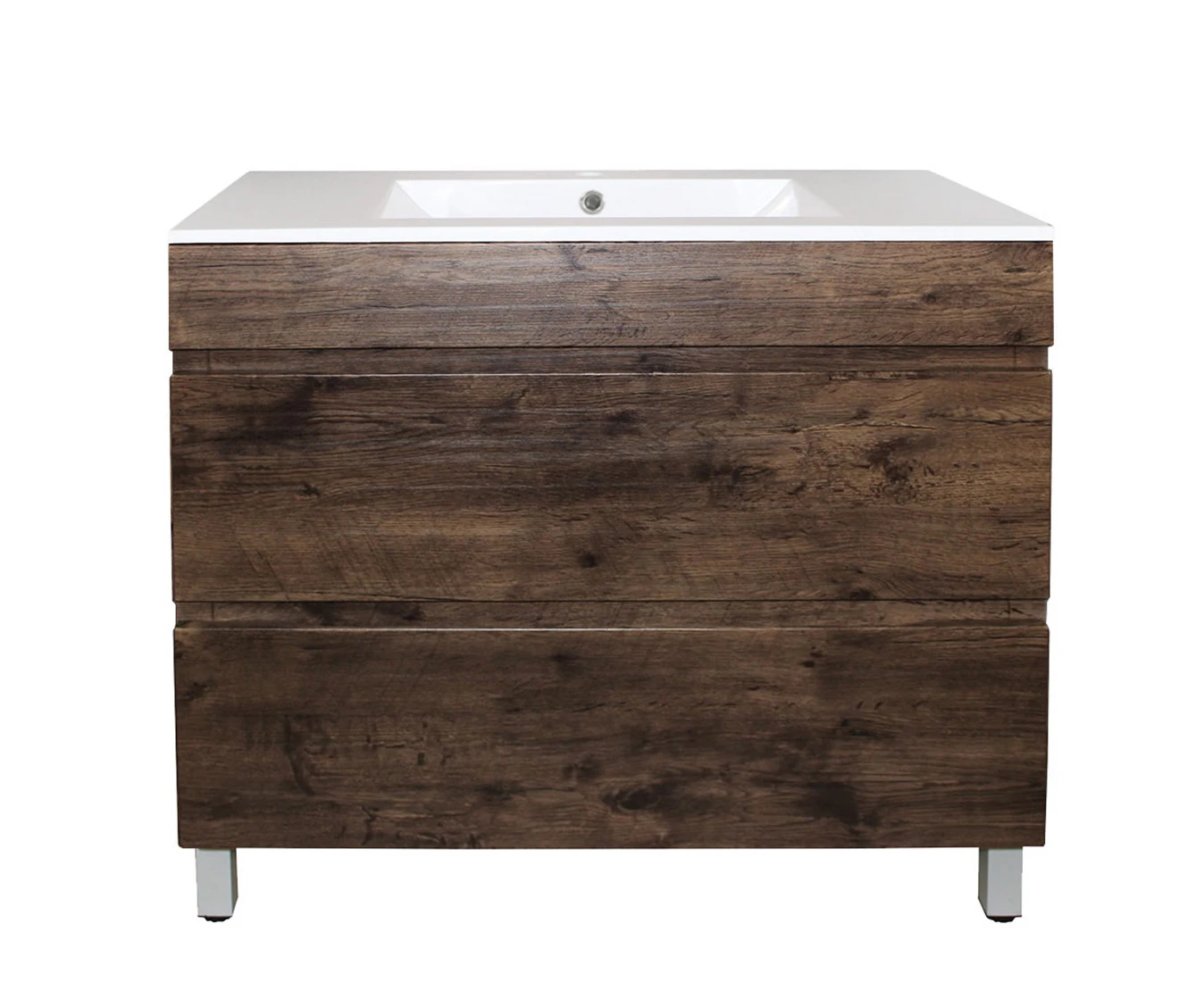 900mm (L) x 850mm (H) x 460mm (D) Dark Oak MDF Bathroom Vanity 2 Drawers Free Standing With Ceramic Top