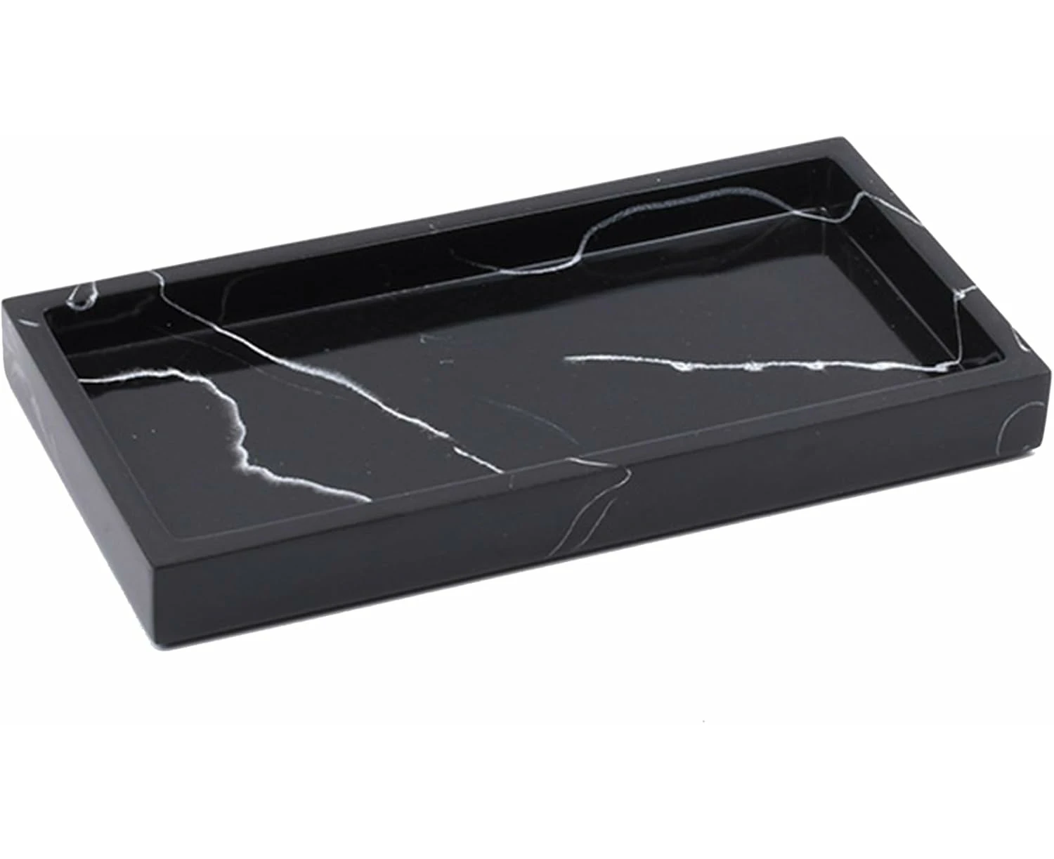 Black Marble Bathroom Counter Tray - Ceramic Perfume Organizer and Jewelry Dish for Vanity Dresser