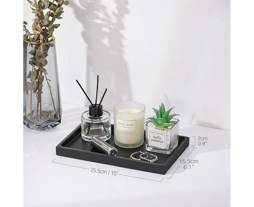 Bathroom Tray - Mini Wash Basin Organiser - Rectangular Resin Tray / Plate / Jewellery Holder for Fabric, Candles, Soap, Towels, Plants Black