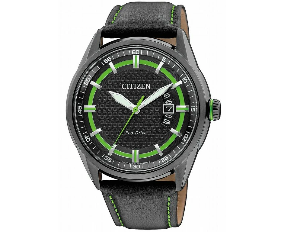 Citizen Eco-Drive AW1184-05E Stainless Steel Leather Black Men's Watch Green Black