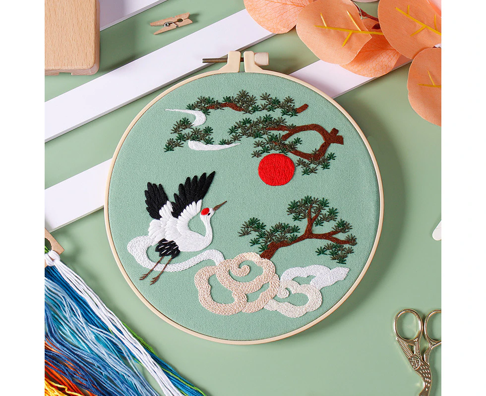 DIY Handmade Embroidery Material Bag Original New Style Cloud Heart Crane Dance Fairy Crane Auspicious Cloud Pine and Cypress Peony Lotus Flower 02