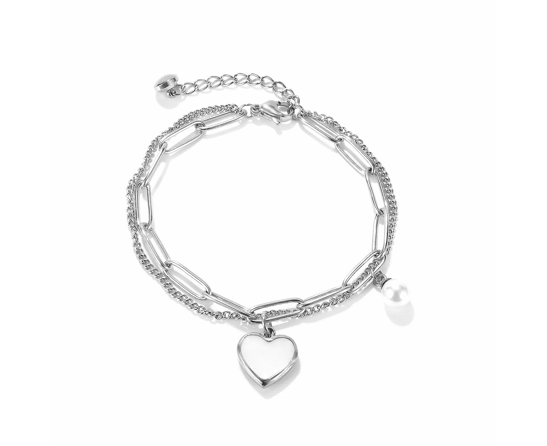 Fashion Gold Plated Heart Charm Bracelet-Silver