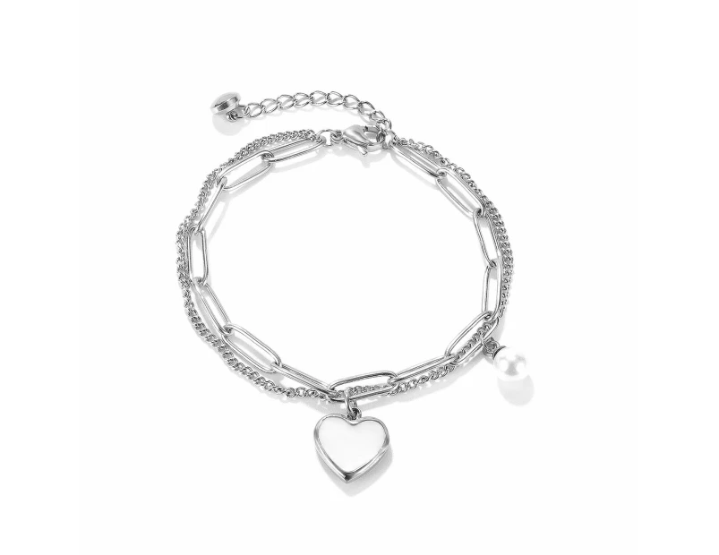 Fashion Gold Plated Heart Charm Bracelet-Silver