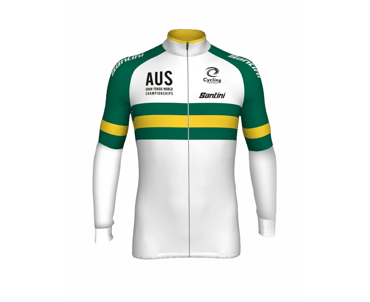 Santini Men's Cycling Australia Gran Fondo WC Long Sleeve Jersey - White