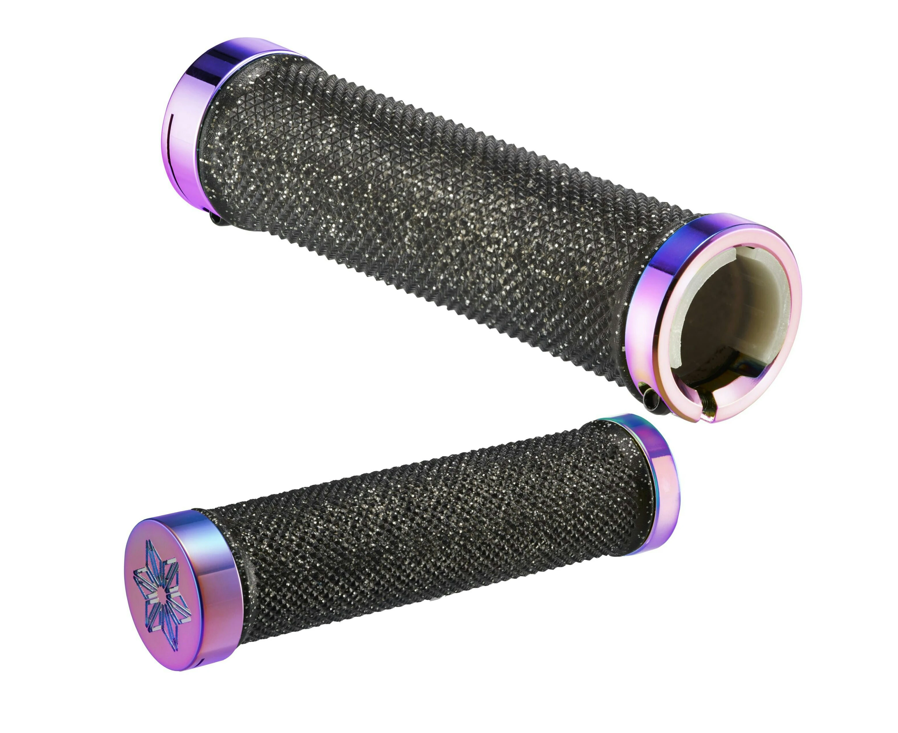 Supacaz Diamond Kush AM Grips Black with Oil Slick Rings