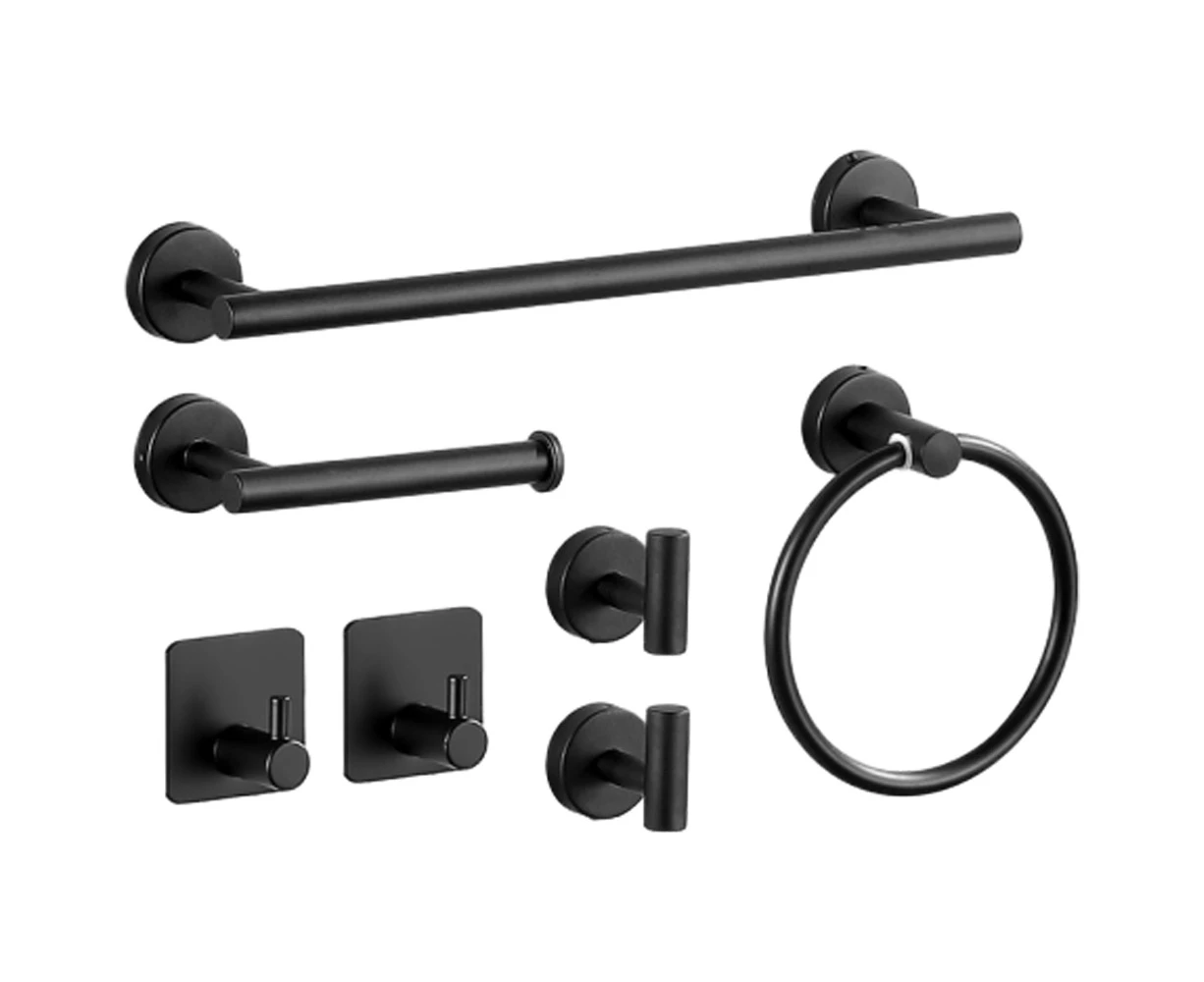 7PCS Bathroom Hardware Set Stainless Steel Round Wall Mount-Black