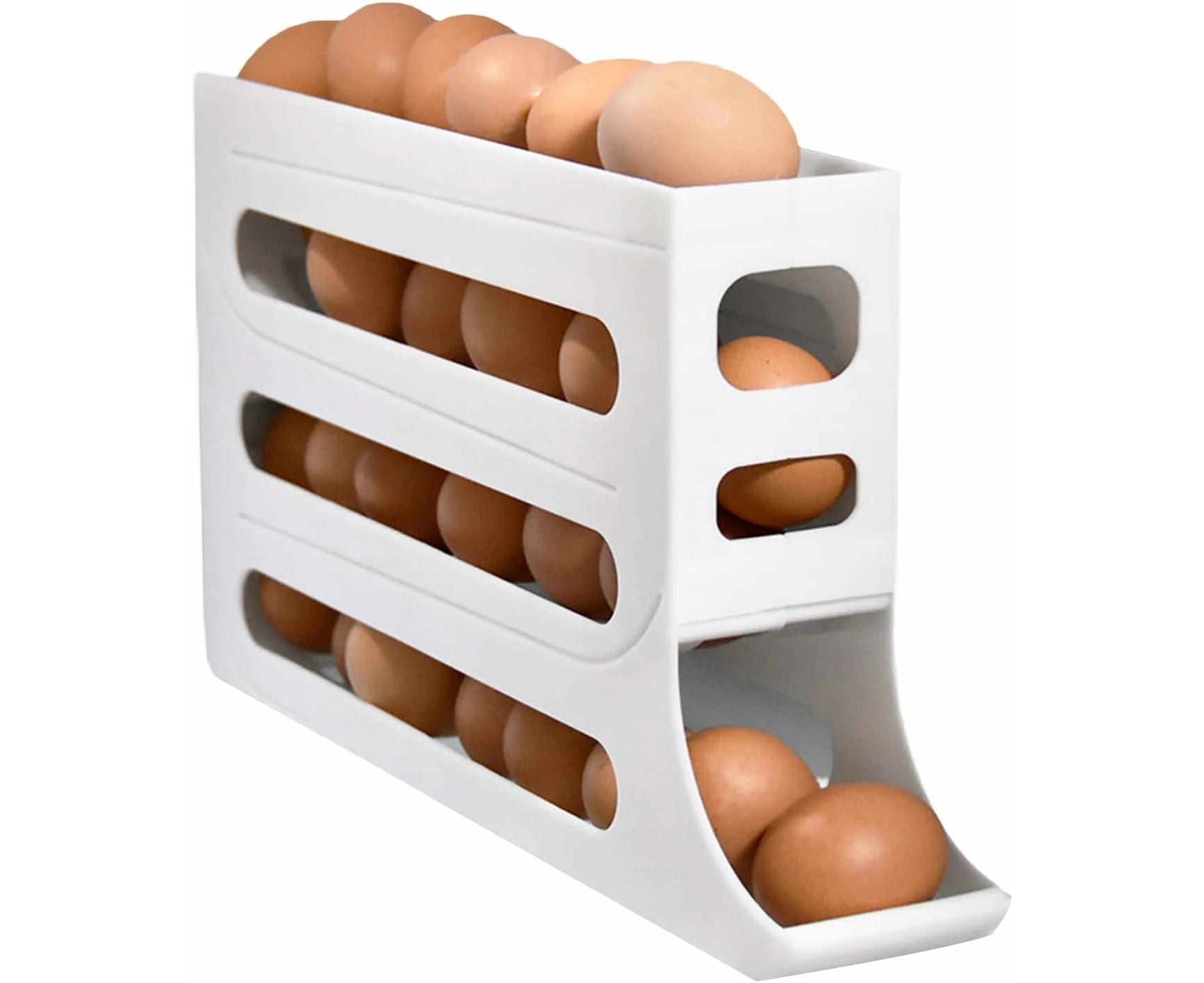 4 Tiers Egg Holder for Fridge - Auto Rolling Fridge Egg Organizer, Space-Saving Egg Dispenser Holder, 30 Eggs Fridge Egg Rack for Refrigerator