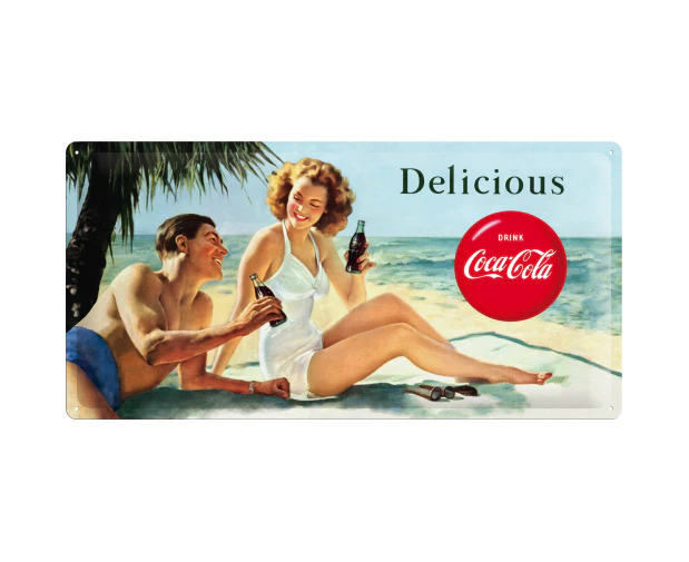 Nostalgic-Art Long Sign Coca-Cola - Beauties - Beach Couple 25x50cm