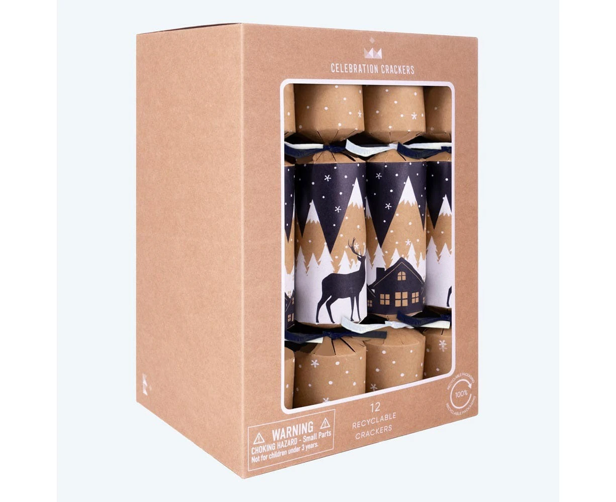 Midnight Deer Kraft Christmas Crackers 12 Pk v2