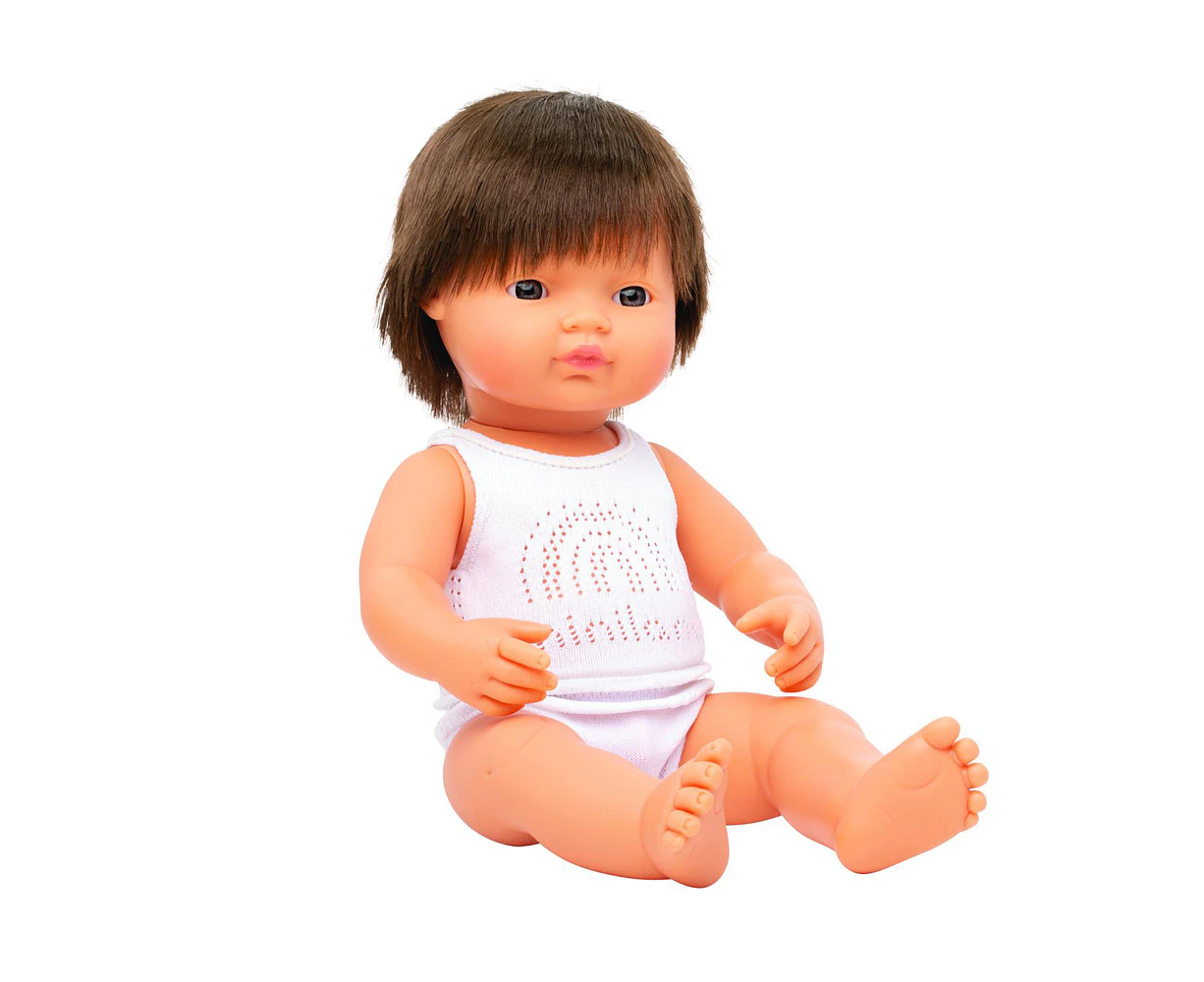 Miniland Baby Doll Caucasian Brunette Boy 38cm Kids Fun Pretend Play Toy 10m+