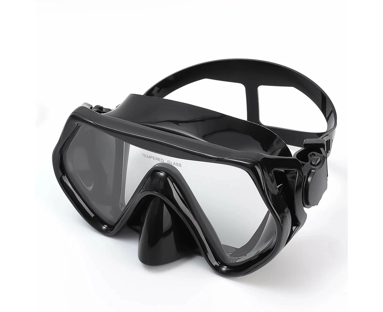 DEDEPU Scuba Diving Snorkel Adult Swimming Goggles Snorkeling Glasses Mask Water Sports Anti-Fog Large Frame Tempered Glass - Black