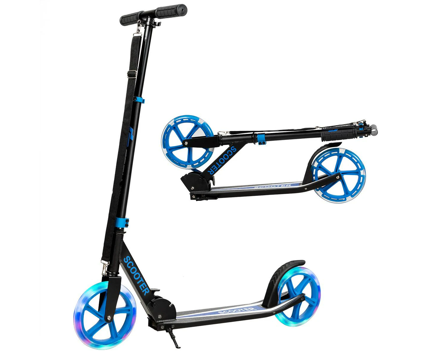 Costway Kick Scooter Folding Pro Stunt Scooter Adjustable LED Wheel w/Rear Break Kids/Teens/Beginners/Adults Blue