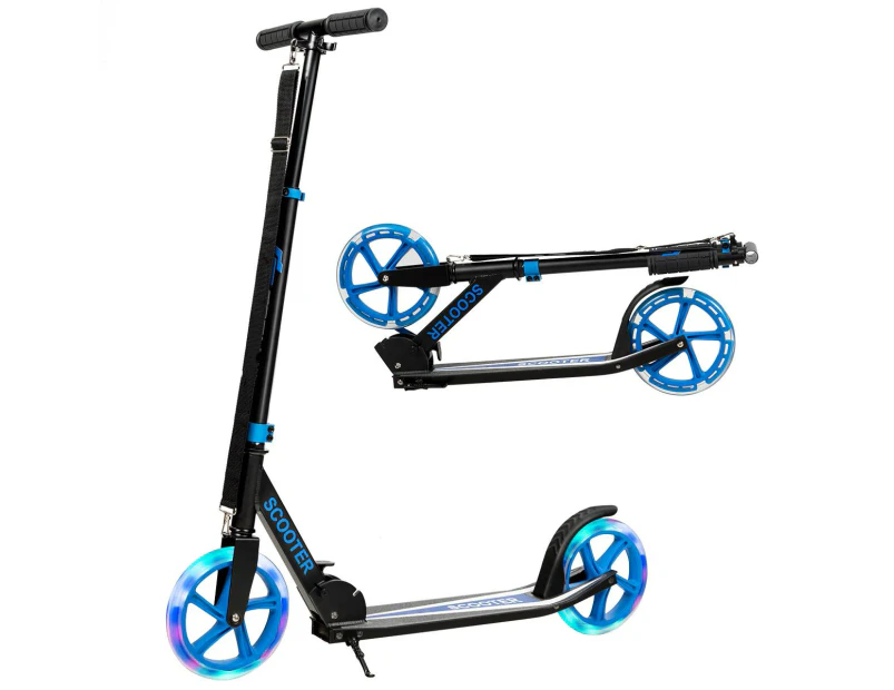 Costway Kick Scooter Folding Pro Stunt Scooter Adjustable LED Wheel w/Rear Break Kids/Teens/Beginners/Adults Blue