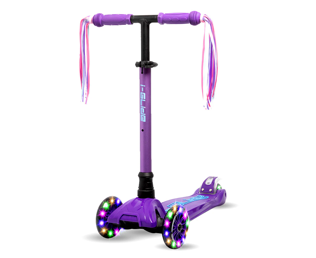 I-GLIDE 3 Wheel Kids Scooter with Ribbons - Purple/Blue