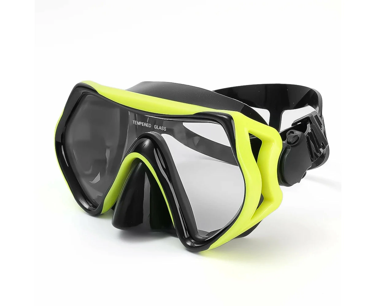 DEDEPU Scuba Diving Snorkel Adult Swimming Goggles Snorkeling Glasses Mask Water Sports Anti-Fog Large Frame Tempered Glass - Yellow