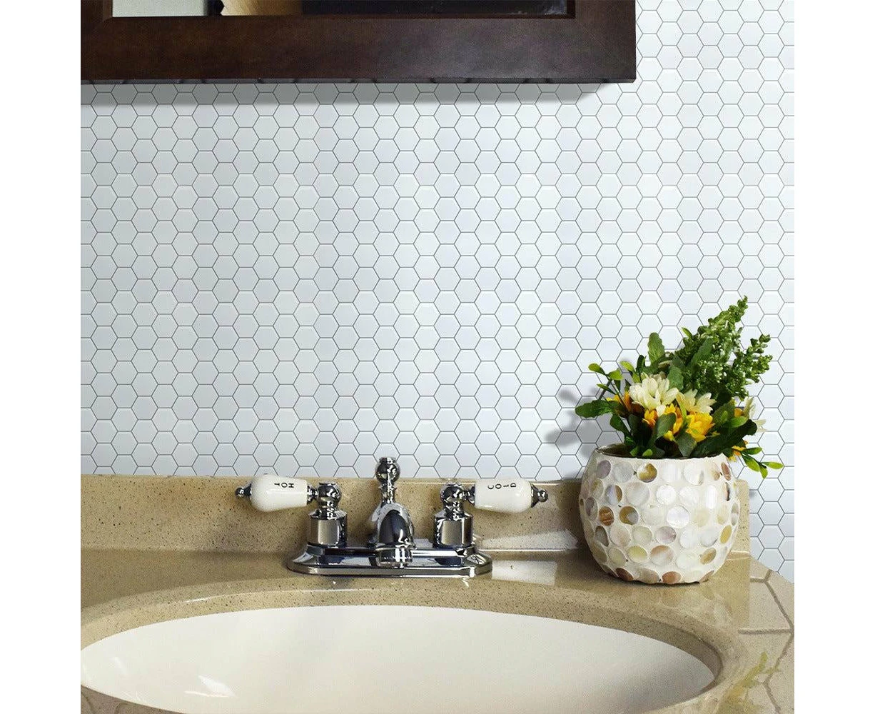 Tiles 3D Peel and Stick Wall Tile Hexagon White (30cm x 30cm x 10 sheets)