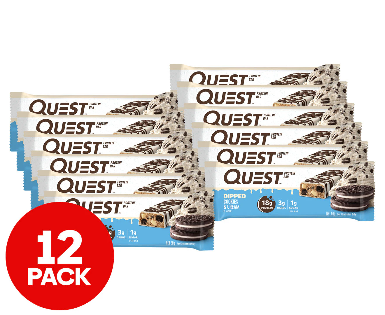 12 x Quest Protein Bar Dipped Cookies & Cream 50g