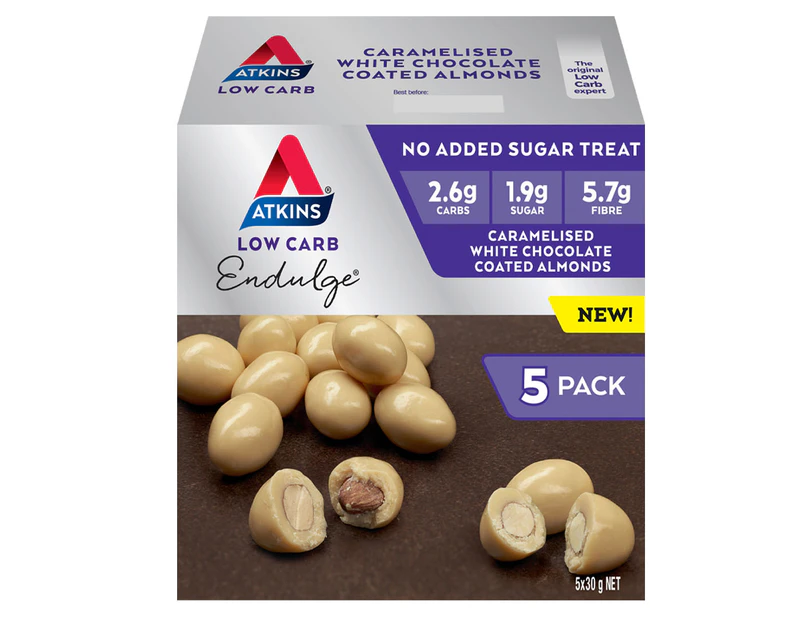 5 x Atkins Endulge Treat Coated Almonds Caramelised White Choc 30g