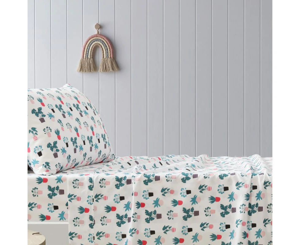 Happy Kids Plant Printed Microfibre Sheet Set Teal