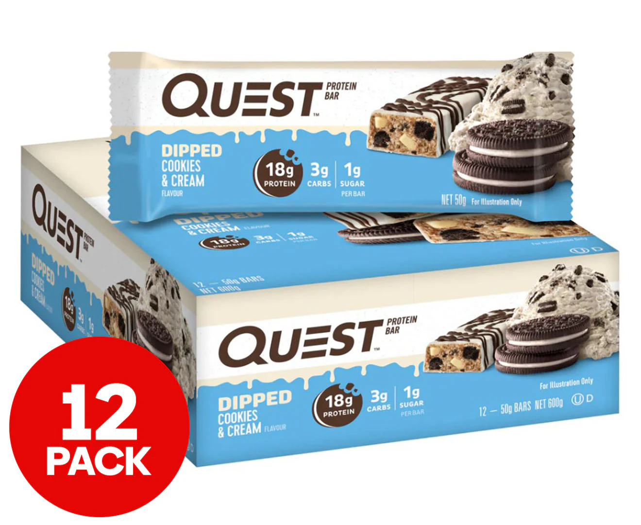 12 x Quest Protein Bar Dipped Cookies & Cream 50g