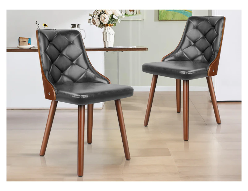 ALFORDSON 2x Dining Chairs Kitchen Lounge Padded Tufted Glossy PU Leather Grey