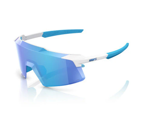 100% Aerocraft Sunglasses Matte White HiPER Blue Mirror