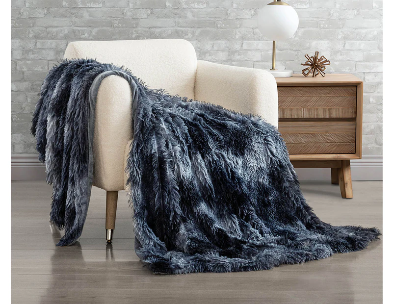 Gioia Casa Tie Dye Shaggy Microfibre Throw Blanket - Navy