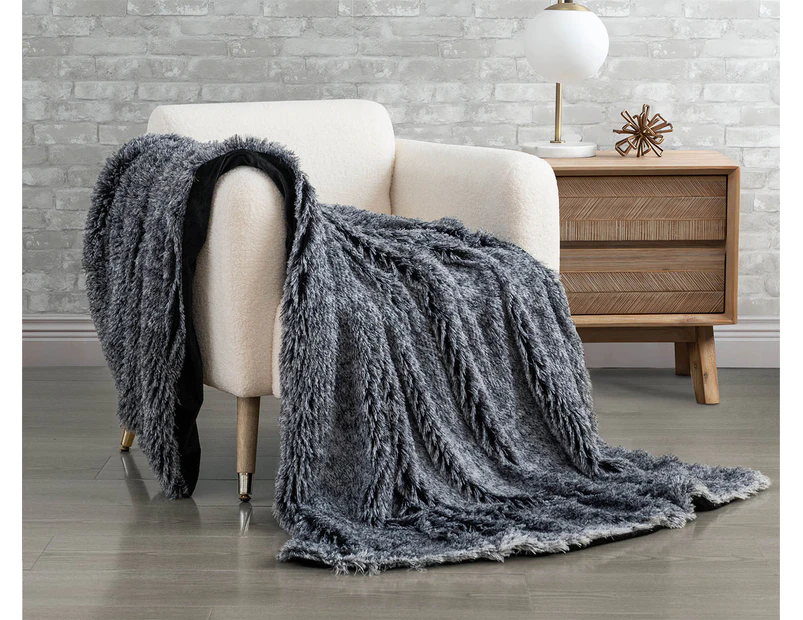 Gioia Casa Tie Dye Shaggy Microfibre Throw Blanket - Charcoal