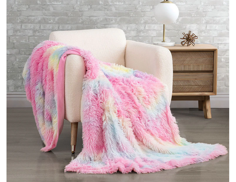 Gioia Casa Tie Dye Shaggy Microfibre Throw Blanket - Rainbow