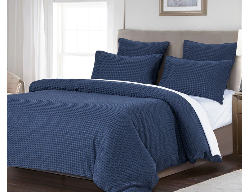 CleverPolly Premium Waffle Microfibre Quilt Cover Set - Indigo